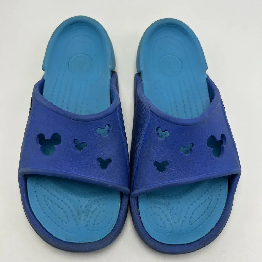 Disney Crocs Sandals Boys 2 Slide Youth Junior Blue Mickey Cut Out